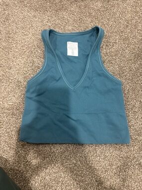 Athleta Teal Ribbed V-Neck Cropped Tank